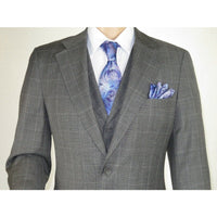 Men Apollo King 3pc Classic Suit A303 Gray white window pane 100% Wool Ship free - J.Valintin Men's Wear Legend - 21458