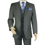 Men Apollo King 3pc Classic Suit A303 Gray white window pane 100% Wool Ship free - J.Valintin Men's Wear Legend - 21458