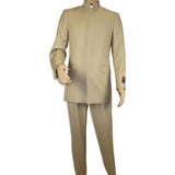 Men Apollo King Band Collarless Church Suit Mandarin 5 Hidden Buttons AG57 Tan - J.Valintin Men's Wear Legend - AG57 - Tan - 38R