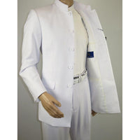 Men Apollo King Band Collarless Church Suit Mandarin 5 Hidden Buttons AG58 White - J.Valintin Men's Wear Legend - AG58 - White - 38R