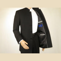 Men Apollo King Band Collarless suit Mandarin 5 Hidden Button Paster AG51 Black - J.Valintin Men's Wear Legend - 80281