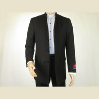 Men Apollo King Band Collarless suit Mandarin 5 Hidden Button Paster AG51 Black - J.Valintin Men's Wear Legend - 80281