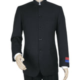 Men Apollo King Banded Collarless suit Mandarin 5 Button Wide leg M5 - 1 Black - J.Valintin Men's Wear Legend - 19643