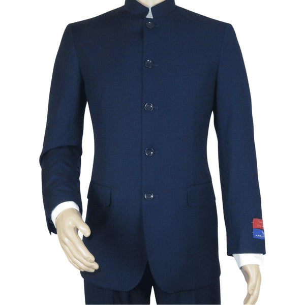 Men Apollo King Banded Collarless suit Mandarin 5 Buttons Wide leg M5 - 2 Navy - J.Valintin Men's Wear Legend - 20991