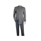 Men Apollo King Banded Collarless suit Mandarin 5 Hidden Button Pastor AG53 Gray - J.Valintin Men's Wear Legend - 80265