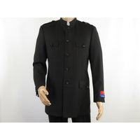 Men Apollo King Banded Collarless suit Mandarin Military Style 5button K1 Black - J.Valintin Men's Wear Legend - 19000