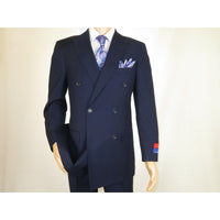 Men Apollo King Double Breasted Suit Classic Peak Lapel Pleated DM22 Navy Blue - J.Valintin Men's Wear Legend - 21025