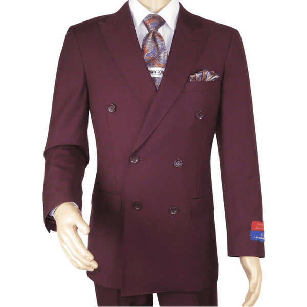 Men Apollo King Double Breasted Suit Classic Peak Lapel Pleated DM29 Burgundy - J.Valintin Men's Wear Legend - 21804