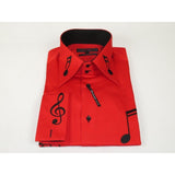 Men Axxess Turkey Shirt 100% Cotton Musical Note 623 - 05 French Cuffs Red Black - J.Valintin Men's Wear Legend - 623 - 05 Red - M