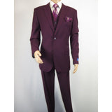 Men BERRAGAMO 3pc Suit Vested Plain front Pants Side Vents Formal A6732 Burgundy - J.Valintin Men's Wear Legend - 71737