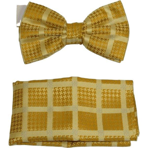 Men Bow Tie Hankie Set Formal Event For Tuxedo or Business Suit #BT37 Gold Fancy - J.Valintin Men's Wear Legend - 92537