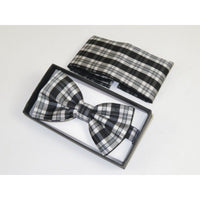 Men Bow Tie Hankie Set Formal Event For Tuxedo or Business Suit #BT6 Black Gray - J.Valintin Men's Wear Legend - 92506