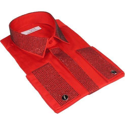 Men CEREMONIA Formal Shirt Rhinestone 100% Cotton Turkey #stn 28 tsb Red Fancy - J.Valintin Men's Wear Legend - 97070