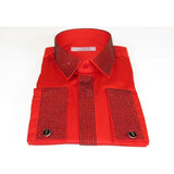 Men CEREMONIA Formal Shirt Rhinestone 100% Cotton Turkey #stn 28 tsb Red Fancy - J.Valintin Men's Wear Legend - 97070