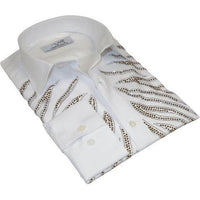 Men CEREMONIA Turkey Shirt 100% Cotton Fancy Rhine Stone #Roma 13 White Slim Fit - J.Valintin Men's Wear Legend - 101143