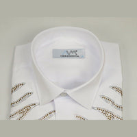 Men CEREMONIA Turkey Shirt 100% Cotton Fancy Rhine Stone #Roma 13 White Slim Fit - J.Valintin Men's Wear Legend - 101143