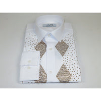 Men CEREMONIA Turkey Shirt 100% Cotton Fancy Rhine Stones #Rio 13 White Slim Fit - J.Valintin Men's Wear Legend - 101135