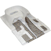 Men CEREMONIA Turkey Shirt 100% Cotton Fancy Rhine Stones #TSV 13 White Slim Fit - J.Valintin Men's Wear Legend - 101125