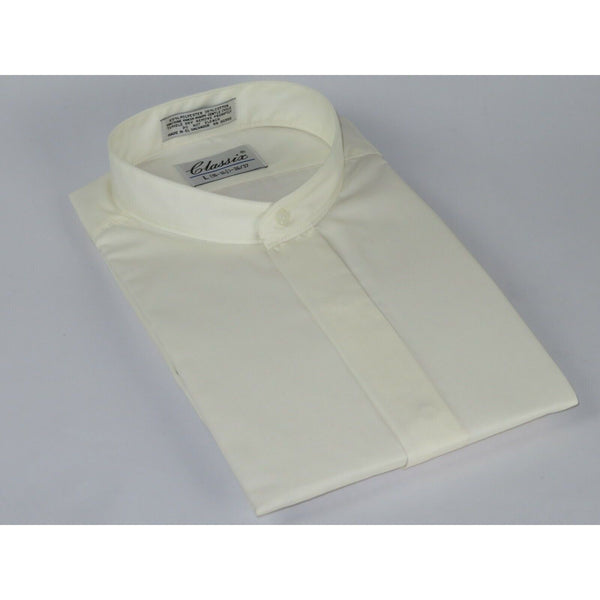 Men Formal pastor shirt Classix Banded Collar less Hidden Button Front M08 Ivory - J.Valintin Men's Wear Legend - 20095