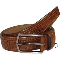 Men Genuine Leather Belt PIERO ROSSI Turkey Crocodile print Stitched 3071 Cognac - J.Valintin Men's Wear Legend - 97413