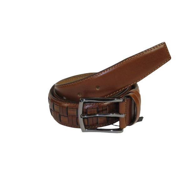 Men Genuine Leather Belt PIERO ROSSI Turkey Soft Full Grain Stitched #139 Cognac - J.Valintin Men's Wear Legend - 97449