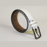 Men Genuine Leather Belt PIERO ROSSI Turkey Soft Grain Hand Stitch 301 White - J.Valintin Men's Wear Legend - 97359