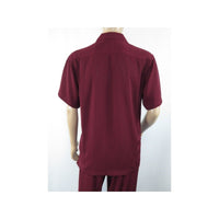 Men INSERCH 2pc Walking Leisure Suit Shirt Pants Set Short Sleeves 9356 Burgundy - J.Valintin Men's Wear Legend - 94144