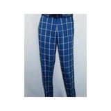 Men INSERCH premium Soft Cool Linen 2pc Walking Leisure suit 7098 Blue Plaid - J.Valintin Men's Wear Legend - 100696