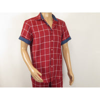 Men INSERCH premium Soft Cool Linen 2pc Walking Leisure suit 7098 Red Plaid - J.Valintin Men's Wear Legend - 100703