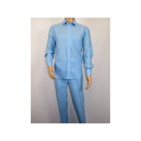 Men INSERCH premium Soft Linen Breathable 2pc Walking Leisure suit LS29116 Blue - J.Valintin Men's Wear Legend - 100675