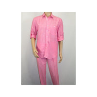 Men INSERCH premium Soft Linen Breathable 2pc Walking Leisure suit LS29116 Pink - J.Valintin Men's Wear Legend - 100689