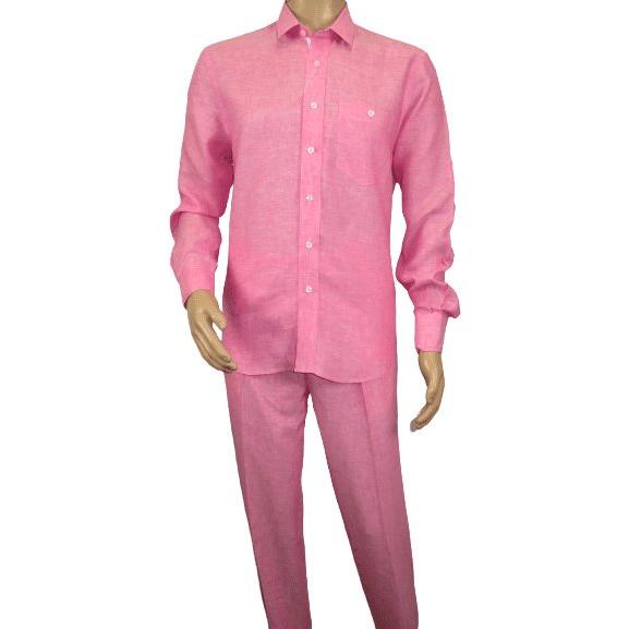 Men INSERCH premium Soft Linen Breathable 2pc Walking Leisure suit LS29116 Pink - J.Valintin Men's Wear Legend - 100689