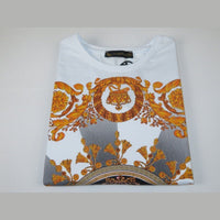 Men LAVERITA European Fashion Crew Shirt Rhine Stones Crown Florals 12089 White - J.Valintin Men's Wear Legend - 99872