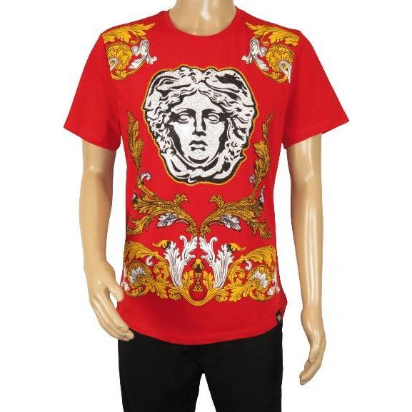 Men LAVERITA European Fashion Shirt Short Sleeves Medusa Floral Design 93361 Red - J.Valintin Men's Wear Legend - 99939