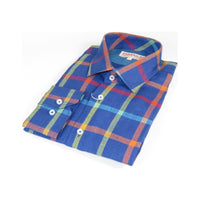 Men Linen Sports Shirt By INSERCH English Plaid European 2905 Blue Multi Checker - J.Valintin Men's Wear Legend - 94087