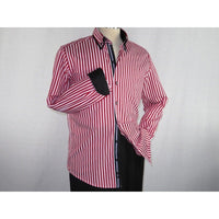 Men Makrom Shirt Cotton Blend wrinkle less Double collar Stripe 6493 red white - J.Valintin Men's Wear Legend - 74193