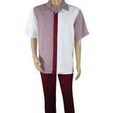 Men MONTIQUE 2pc Walking Leisure Suit Matching Set Short Sleeves 2211 Burgundy - J.Valintin Men's Wear Legend - 94730