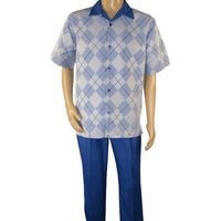 Men MONTIQUE 2pc Walking Leisure Suit Matching Set Short Sleeves 2216 Royal blue - J.Valintin Men's Wear Legend - 95746