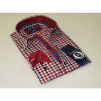 Men Oscar Banks Turkey Shirt All Egyptian Cotton Wrinkle less 5849 - 04 Red Check - J.Valintin Men's Wear Legend - 72291