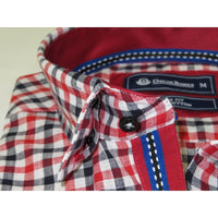 Men Oscar Banks Turkey Shirt All Egyptian Cotton Wrinkle less 5849 - 04 Red Check - J.Valintin Men's Wear Legend - 72291