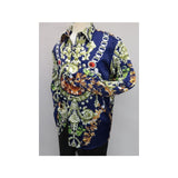 Men Oscar Banks Turkey Shirt Satin Entertainer Performer 6335 - 04 navy Floral - J.Valintin Men's Wear Legend - 72358