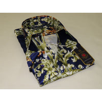 Men Oscar Banks Turkey Shirt Satin Entertainer Performer 6335 - 04 navy Floral - J.Valintin Men's Wear Legend - 72358