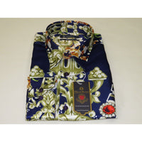 Men Oscar Banks Turkey Shirt Satin Entertainer Performer 6335 - 04 navy Floral - J.Valintin Men's Wear Legend - 72358