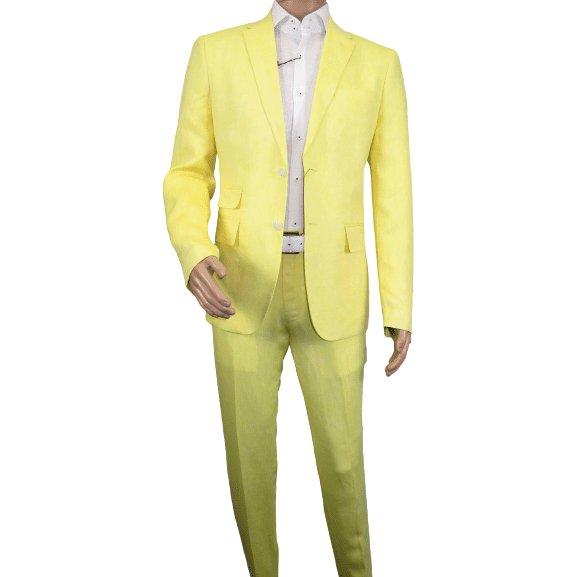 Men Premium 100% Linen Cocktail Suit by INSERCH Breathable and cool SU880 Yellow - J.Valintin Men's Wear Legend - 100654