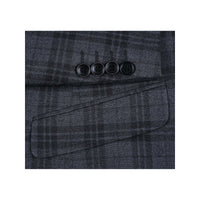 Men RENOIR Suit Two Button Business Formal Slim Fit 294 - 15 Gray English Plaid - J.Valintin Men's Wear Legend - 97670