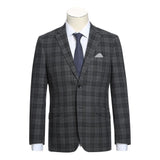 Men RENOIR Suit Two Button Business Formal Slim Fit 294 - 15 Gray English Plaid - J.Valintin Men's Wear Legend - 97670