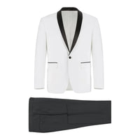 Men Renoir Tuxedo One Button Shawl Satin Lapel Formal Slim 201 - 16 Ivory/Black - J.Valintin Men's Wear Legend - 201 - 16 Shawl - 36S