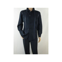 Men Silversilk 2pc Fancy walking leisure suit Italian woven knits 4411 Navy Blue - J.Valintin Men's Wear Legend - 98022