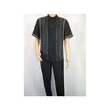 Men Silversilk 2pc walking leisure Matching Suit Italian woven knits 51017 Black - J.Valintin Men's Wear Legend - 100111