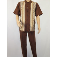 Men Silversilk 2pc Walking Leisure Matching Suit Italian Woven Knits 71003 Brown - J.Valintin Men's Wear Legend - 71003 - Brown - M